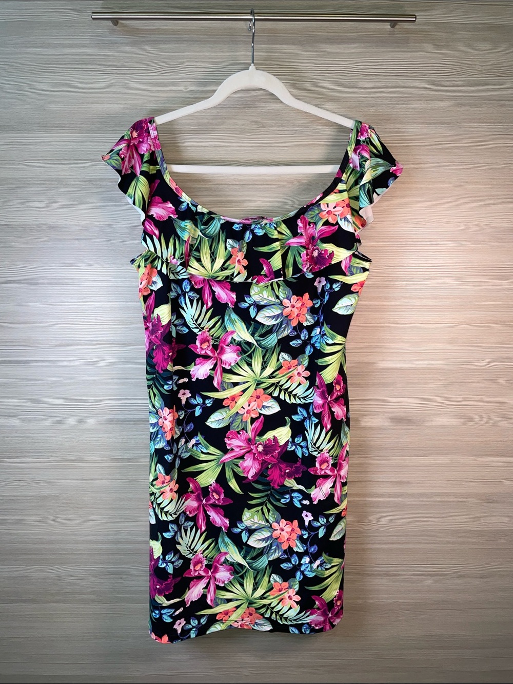 Tommy Bahama Tropical Floral Ruffle Off-Shoulder Swim Coverup/Dress XL